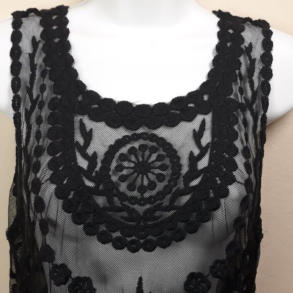 Neiman Marcus Embroidered Sheer Mesh Stretch Floral Mini Bodycon Dress S/M - Picture 2 of 10